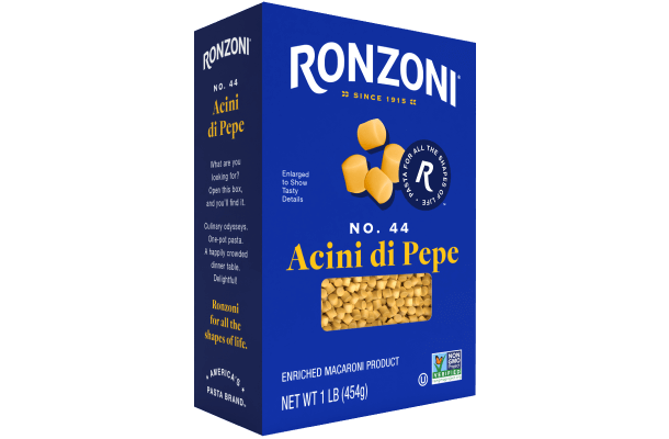 3/4 view of ronzoni acini di pepe packaging