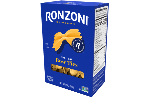 3/4 view of ronzoni bow ties packaging