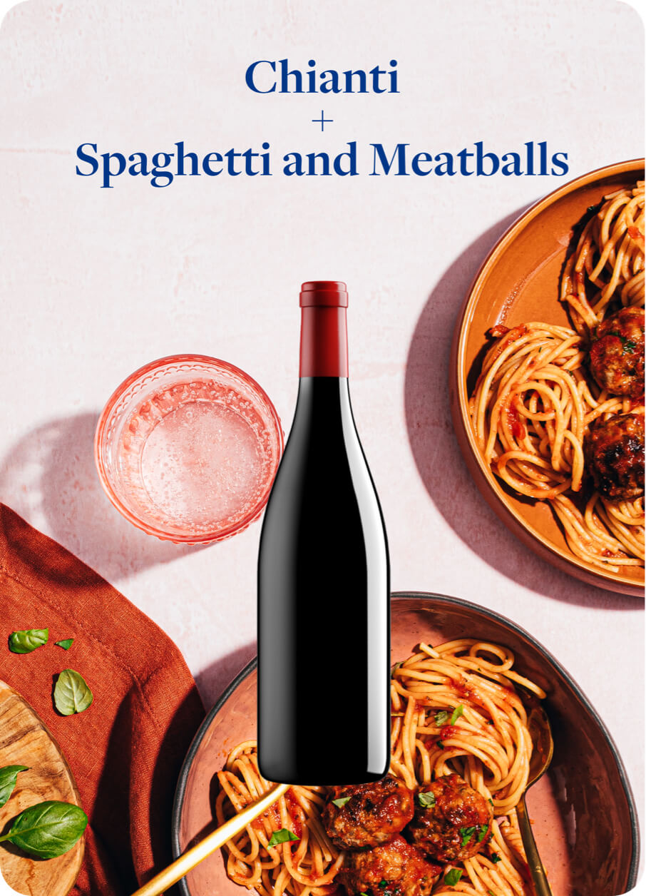 Chianti Wine Paired With Spaghetti And Meatball Pasta