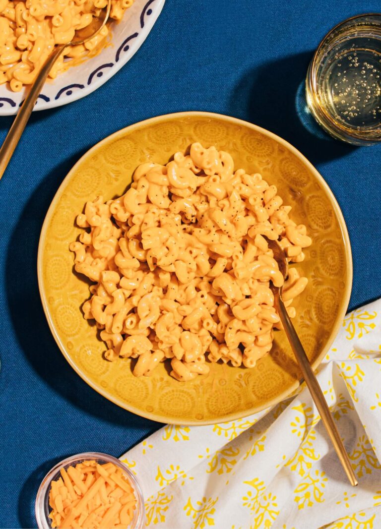 classic no bake mac and cheese in serving bowl
