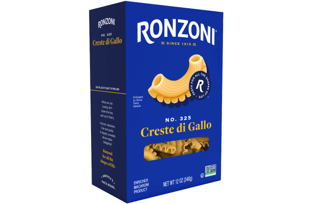 3/4 view of ronzoni creste di gallo packaging