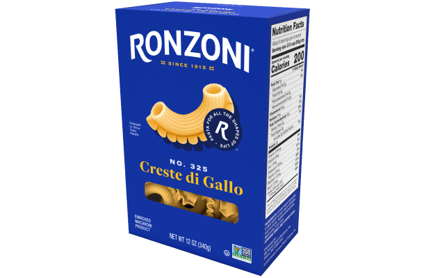 3/4 view of ronzoni creste di gallo packaging