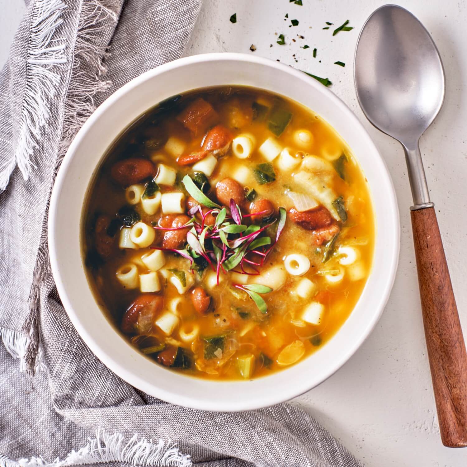 fagioli soup with ditalini in serving bowl
