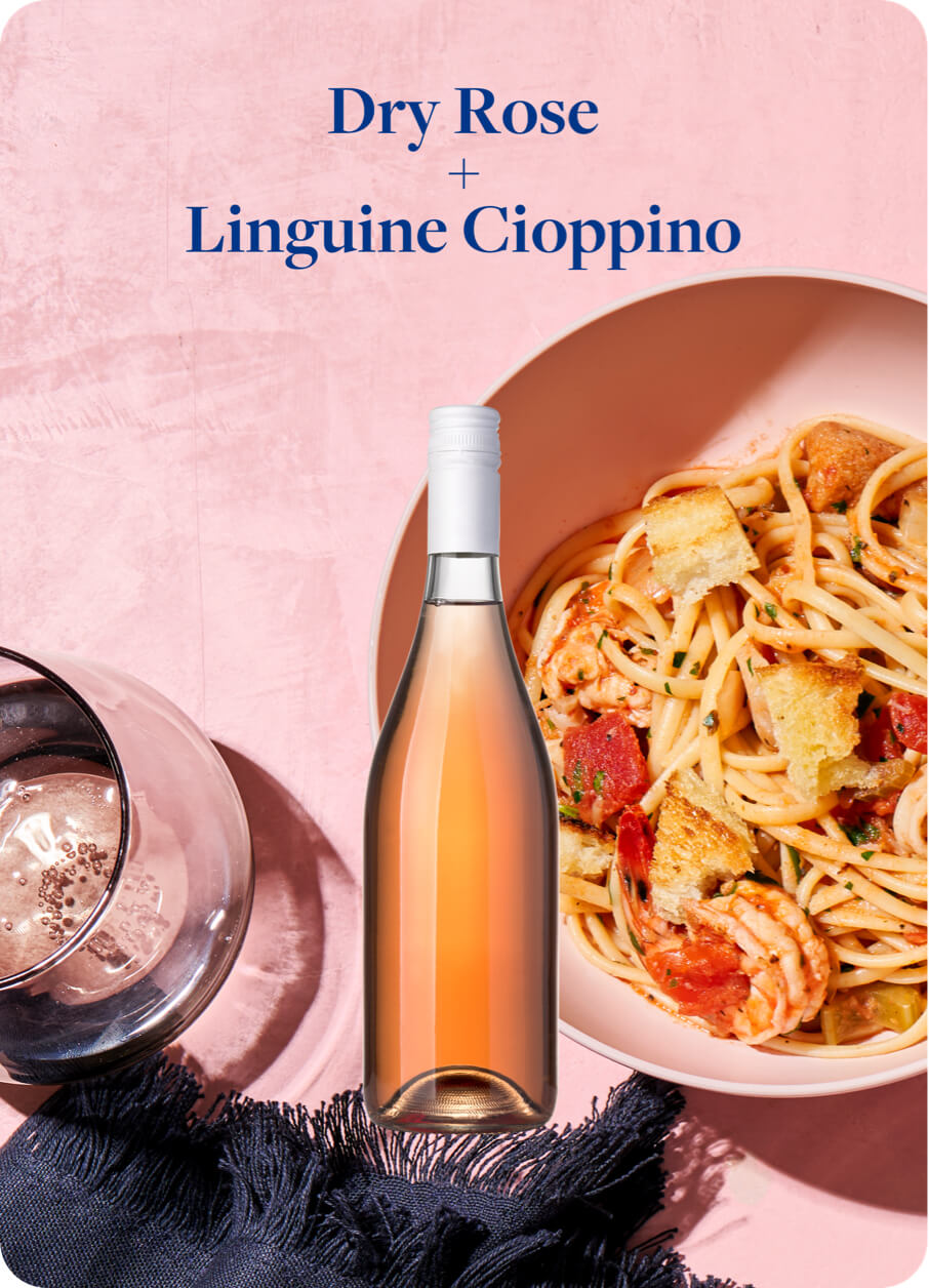 Dry Rose Wine Paired With Linguine Cioppino Pasta Dish