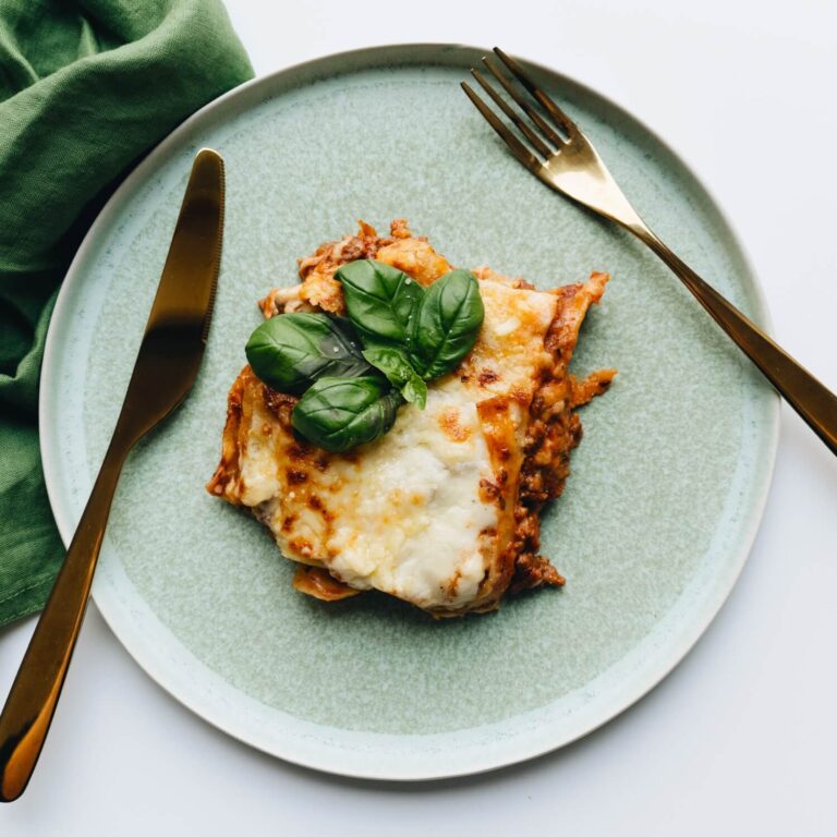 serving of lasagna on plate