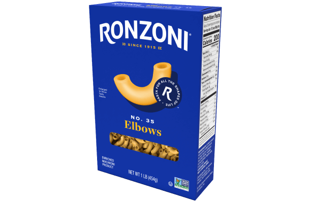 3/4 view of ronzoni elbows packaging