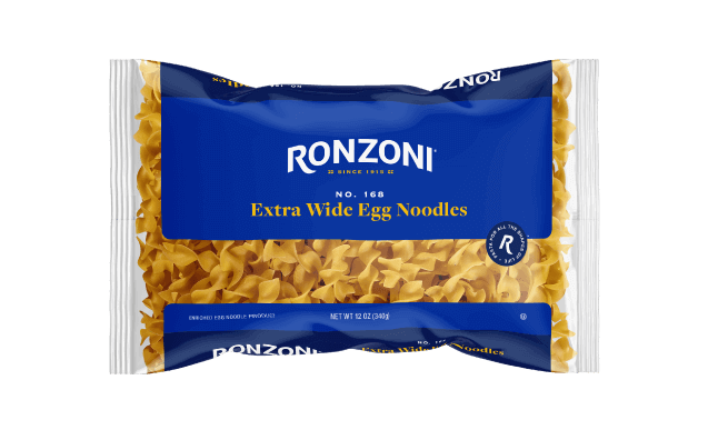 The front view of a package of Ronzoni® Extra Wide Egg Noodles The front view of a package of Ronzoni® Extra Wide Egg Noodles