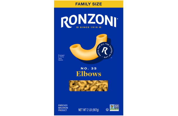 front of ronzoni family size elbows packaging