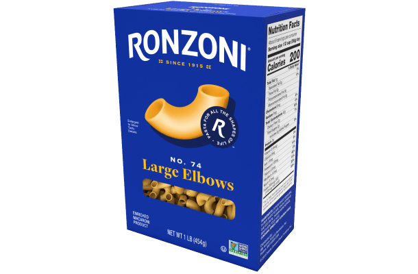 3/4 view of ronzoni large elbows packaging