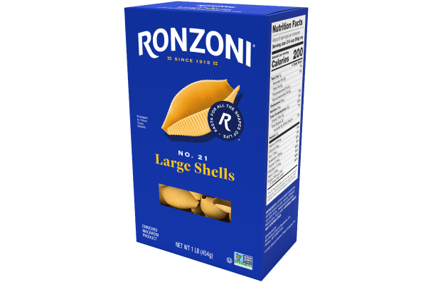 3/4 view of ronzoni large shells packaging