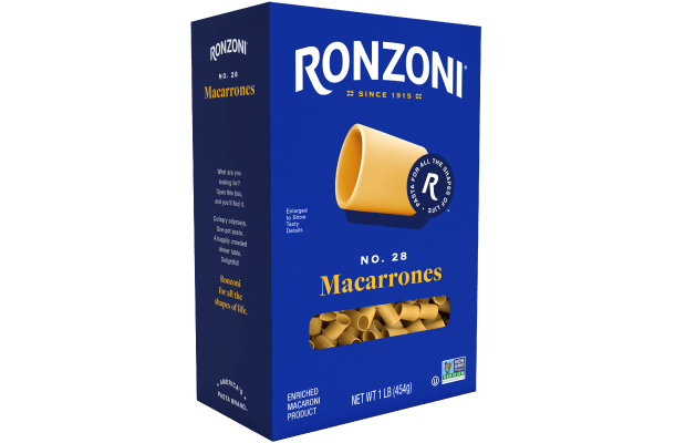 3/4 view of ronzoni macarrones packaging