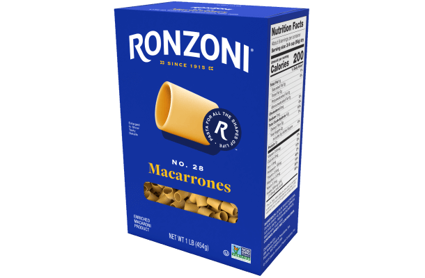 3/4 view of ronzoni macarrones packaging