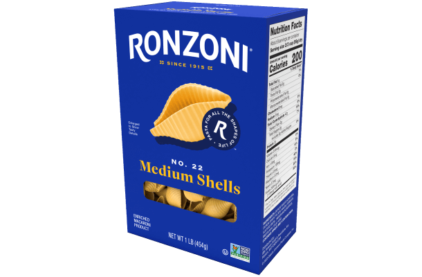 3/4 view of ronzoni medium shells packaging
