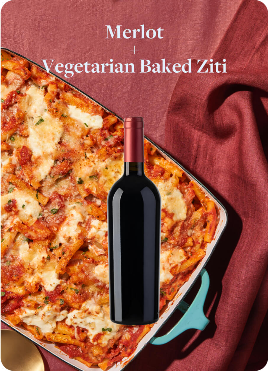 Merlot Wine Paired With Baked Ziti Pasta