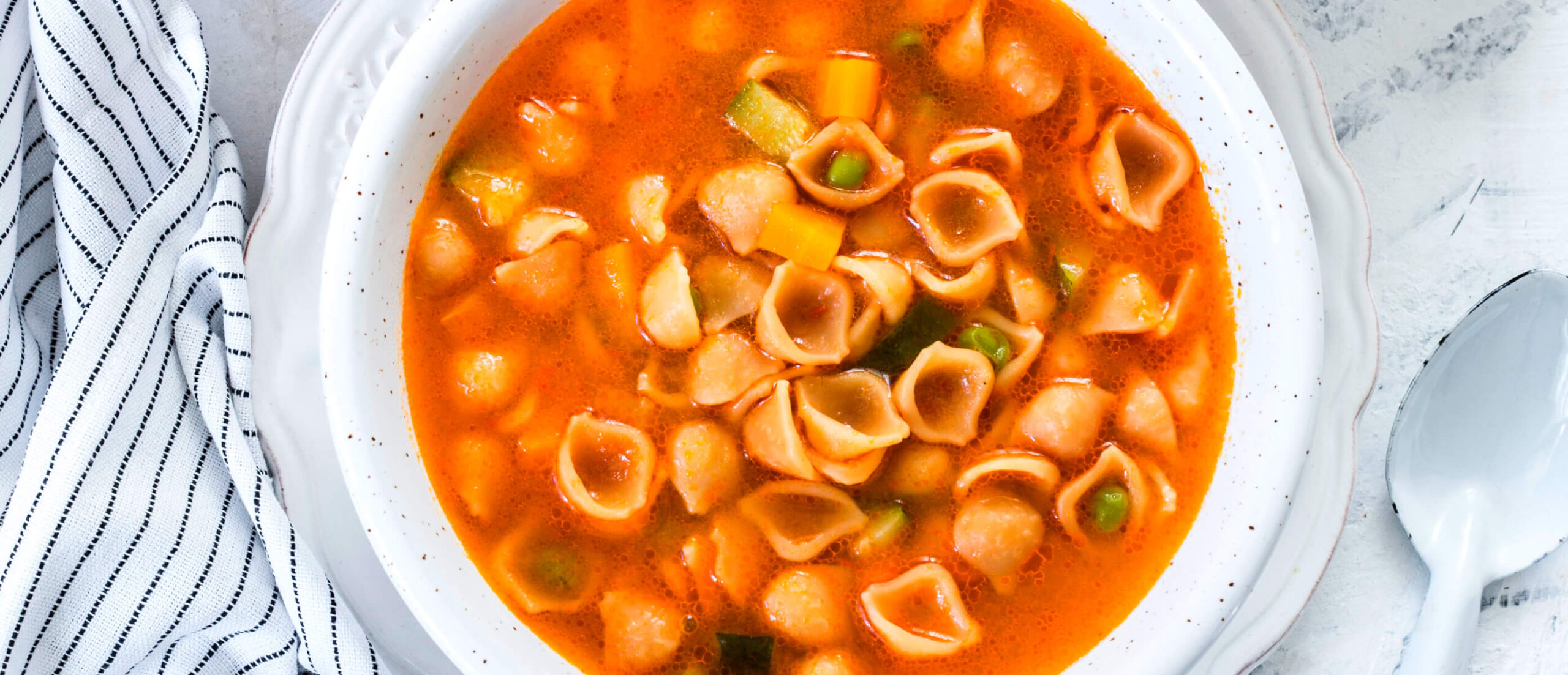 Minestrone Soup With Small Pasta Shells In Broth