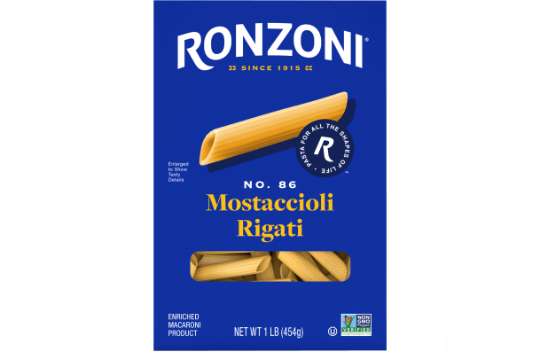 front of ronzoni mostaccioli rigati packaging
