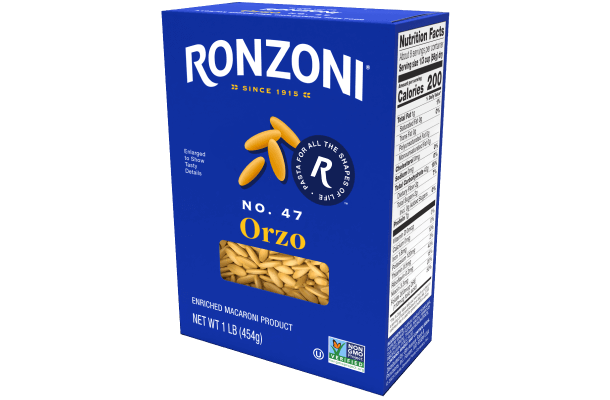 3/4 view of ronzoni orzo packaging