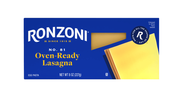 front of ronzoni oven-ready lasagna packaging