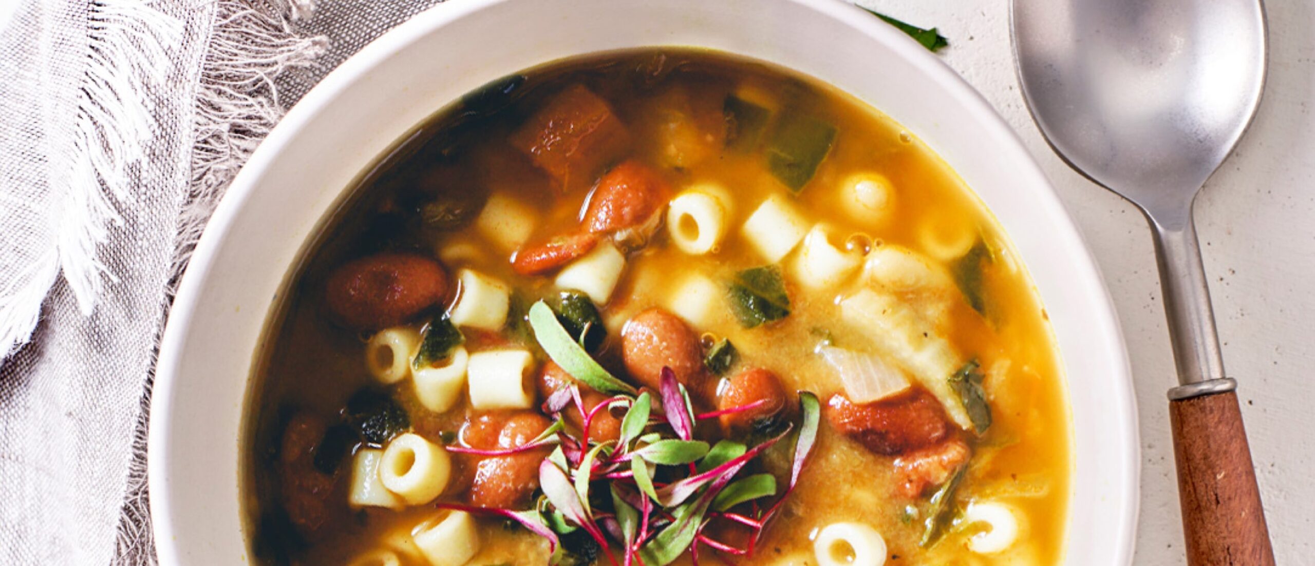 Pasta Fagioli Soup With Ditalini Beans And Herbs In Bowl