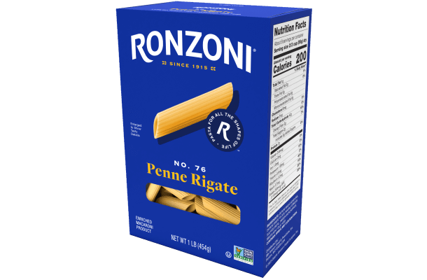 3/4 view of ronzoni penne rigate packaging