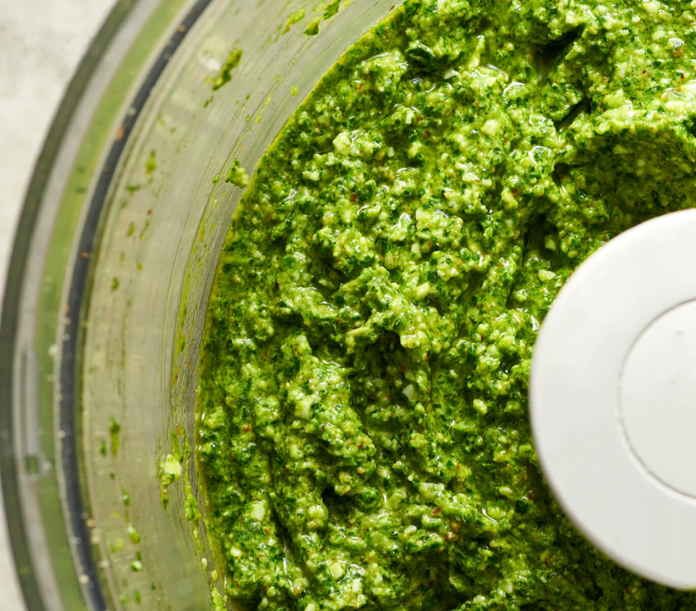 Pesto Blended Pasta Sauce In Food Processor