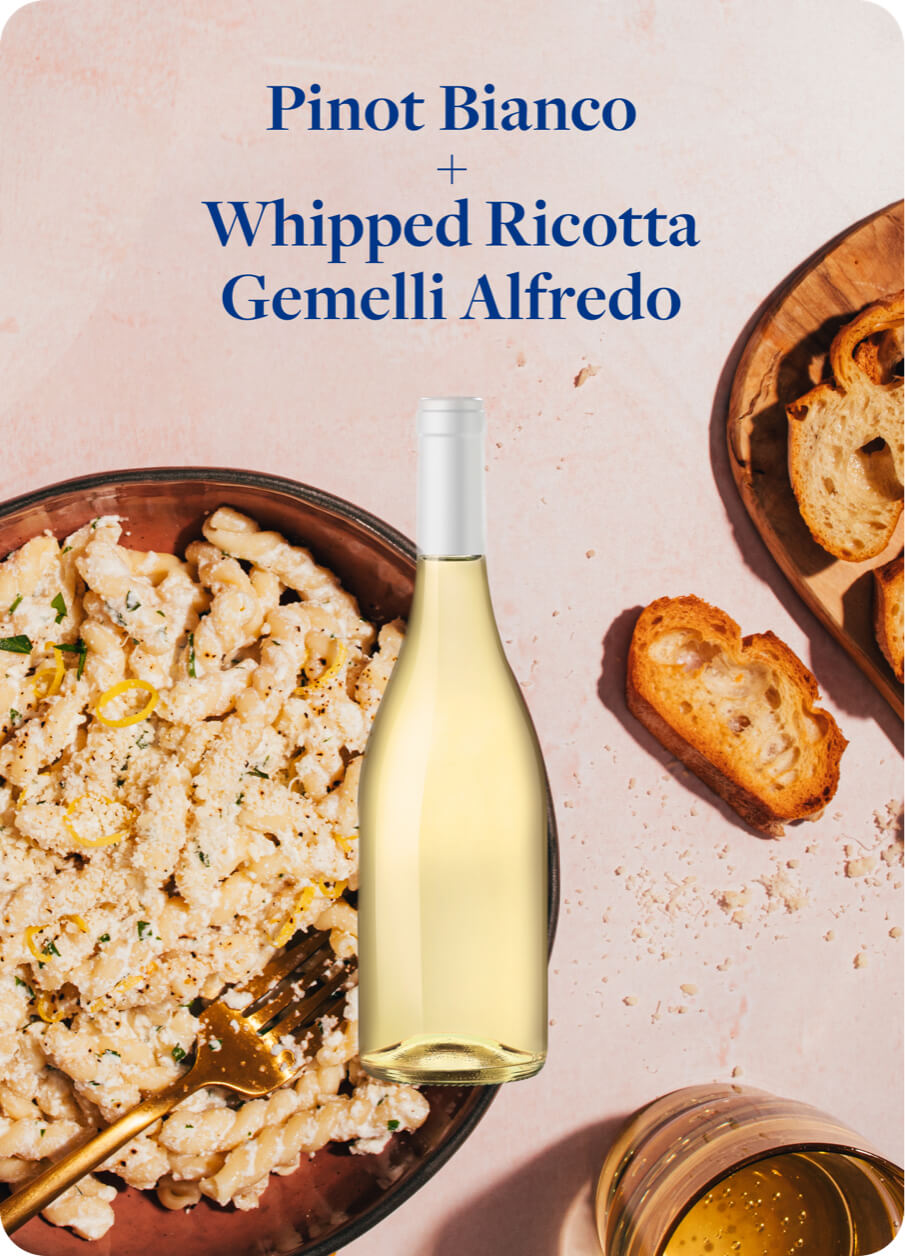 Pinot Bianco Wine Paired With Whipped Ricotta Gemelli Alfredo Pasta