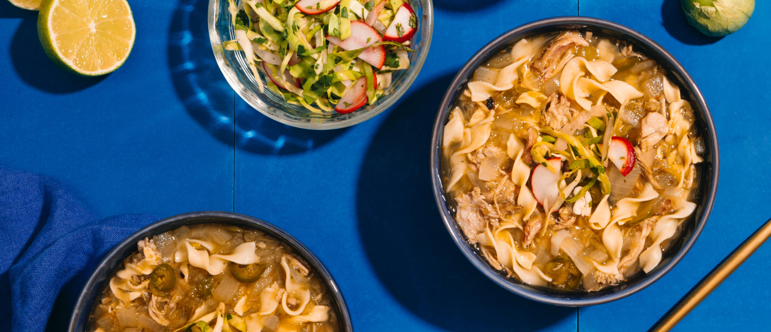 Pork Chile Verde Soup With Noodles Tablescape