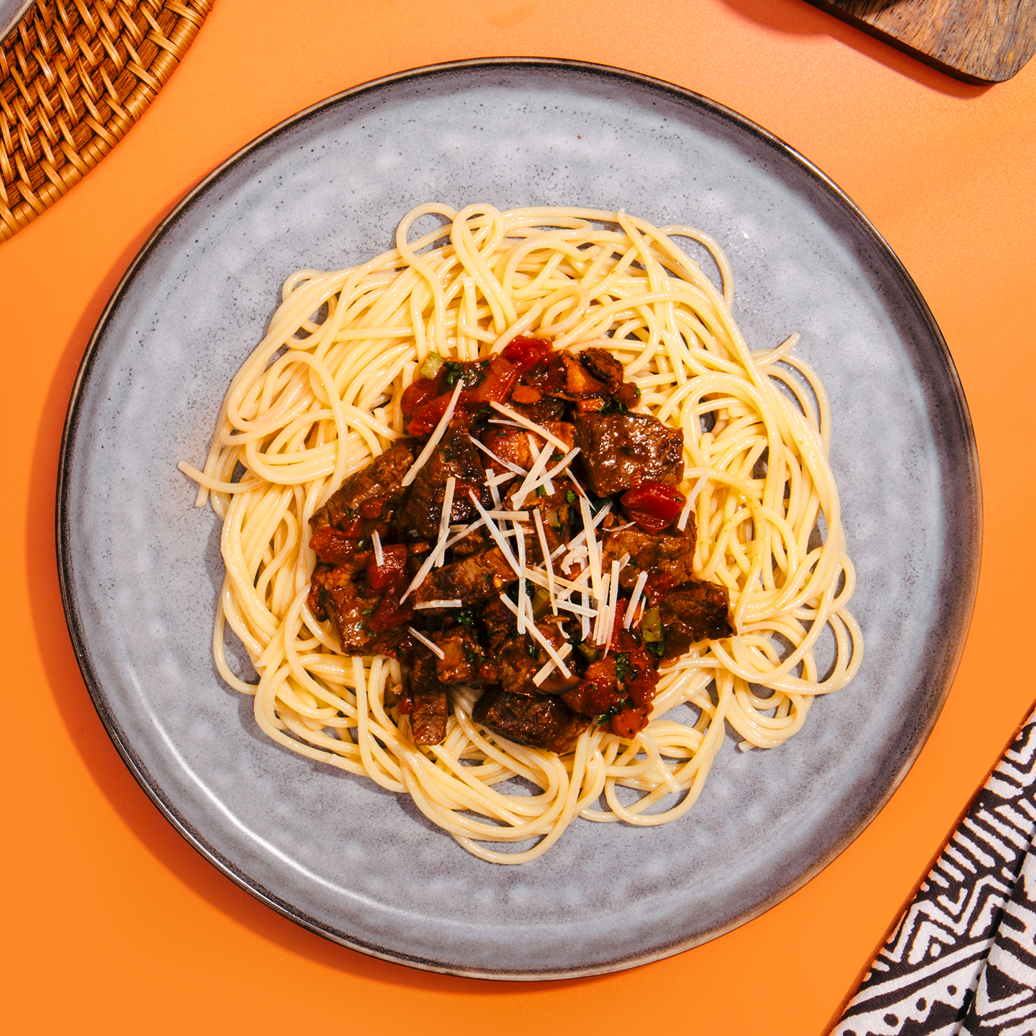 spaghetti with tuscan beef on a plate