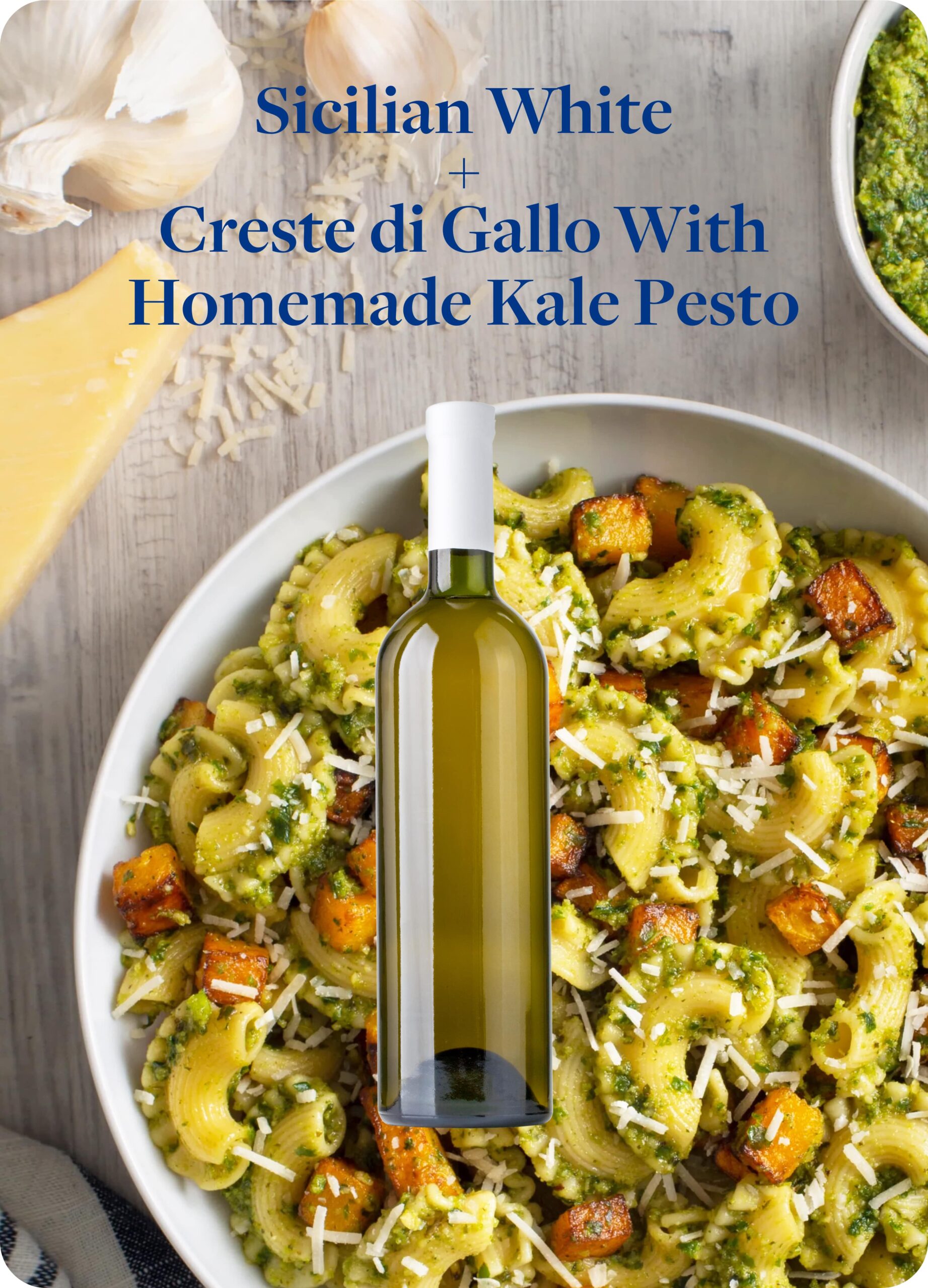 Sicilian White Wine Paired With Creste Di Gallo Kale Pesto Pasta