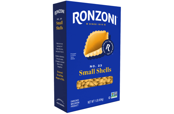 3/4 view of ronzoni small shells packaging