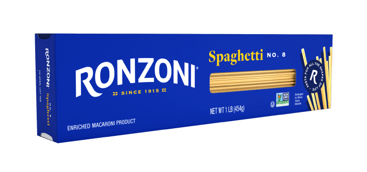 3/4 view of ronzoni spaghetti packaging