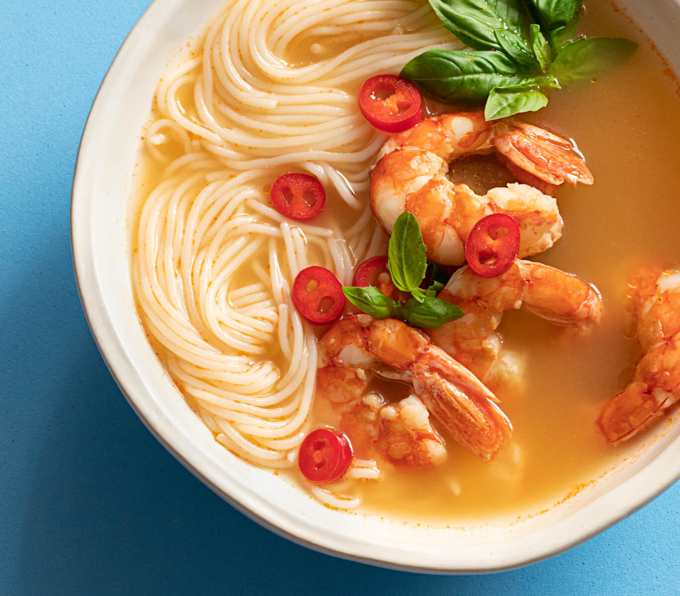 Thin Pasta Shape In Broth With Seafood