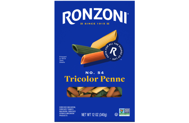 front of ronzoni tricolor penne packaging