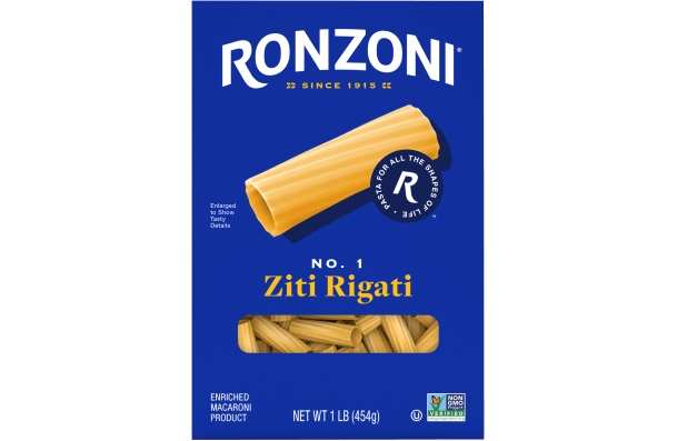 front of ronzoni ziti rigati packaging