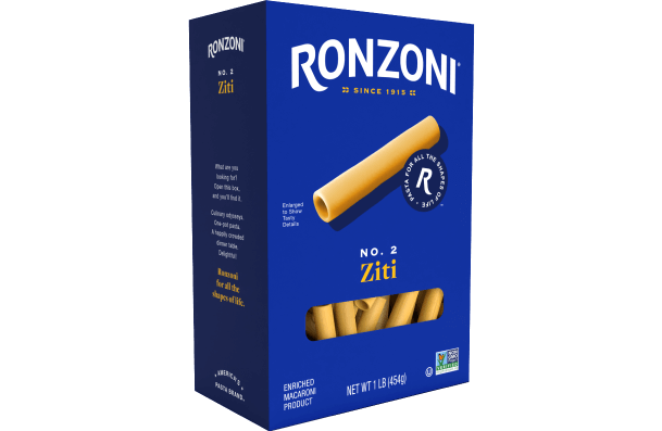 3/4 view of ronzoni ziti packaging