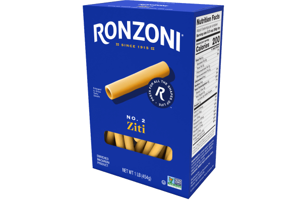 3/4 view of ronzoni ziti packaging
